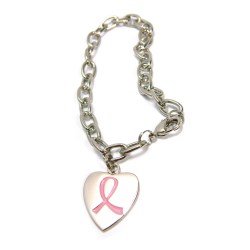 View a larger, more detailed picture of the Silver Charm Bracelet - Pink Heart