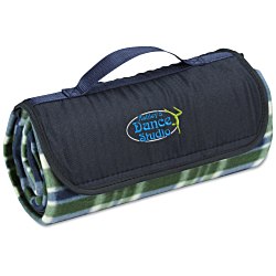 View a larger, more detailed picture of the Roll-Up Blanket Green Navy Plaid w Navy Flap