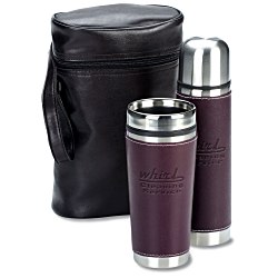 View a larger, more detailed picture of the Leatherette Tumbler Vacuum Bottle Set - Debossed