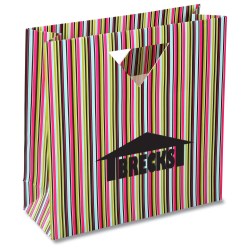 View a larger, more detailed picture of the Triangle Handle Gift Bag - Green Stripe