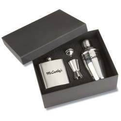 View a larger, more detailed picture of the Bar Time Shaker and Flask Gift Set