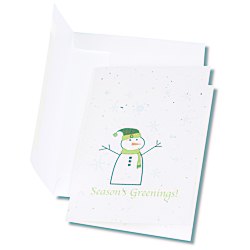 View a larger, more detailed picture of the Seeded Holiday Card - Season s Greenings Snowman