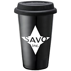 View a larger, more detailed picture of the Double Wall Ceramic Tumbler w Colored Lid - 11 oz 