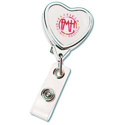 View a larger, more detailed picture of the Retractable Badge Holder - Heart - Chrome Finish