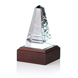 View a larger, more detailed picture of the Imperial Obelisk Crystal Award - Mahogony Base