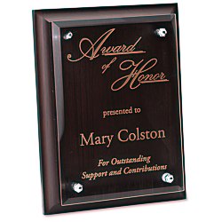 View a larger, more detailed picture of the Walnut Finished Plaque w Jade Glass Plate - 8 