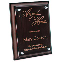 View a larger, more detailed picture of the Walnut Finished Plaque w Jade Glass Plate - 9 