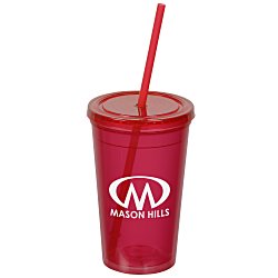 View a larger, more detailed picture of the Economy Double Wall Tumbler w Straw - 16 oz - 24 hr