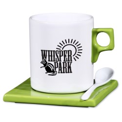View a larger, more detailed picture of the Square Root Saucer Mug w Spoon - 11 oz - Closeout