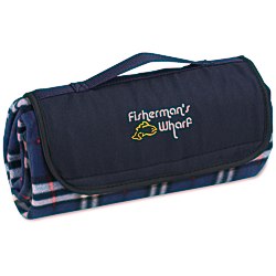 View a larger, more detailed picture of the Roll-Up Blanket Navy White Plaid w Navy Flap