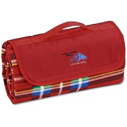 View a larger, more detailed picture of the Roll-Up Blanket Red Blue Plaid w Red Flap