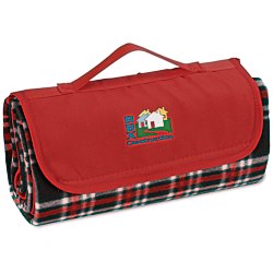 View a larger, more detailed picture of the Roll-Up Blanket Black Red Plaid w Red Flap