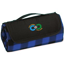 View a larger, more detailed picture of the Roll-Up Blanket Blue Black Plaid w Black Flap
