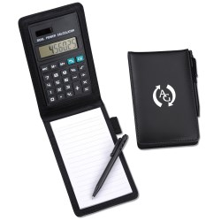 View a larger, more detailed picture of the Leather Look Jotter w Calculator and Pen - Closeout