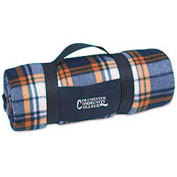 View a larger, more detailed picture of the Galloway Travel Blanket Blue Rust Plaid