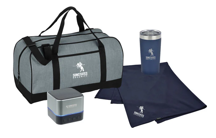 Heathered 18” Duffel Bag // Yowie Vacuum Tumbler // Two Tone Blue-tooth Speaker // Crossland® Fleece Blanket