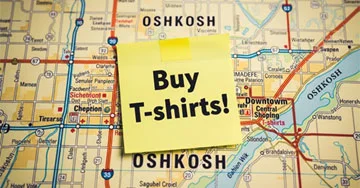 map of oshkosh with buy tshirts sticky note