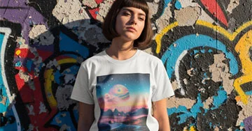 person wearing a graphic printed t shirt
