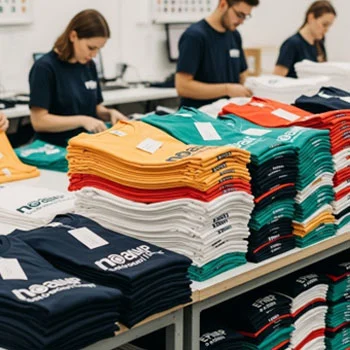 printed t-shirt on display racks in a store