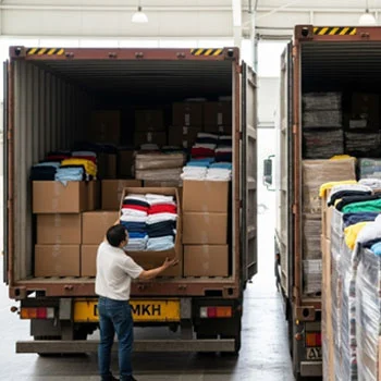 truckload of boxes containing t-shirts