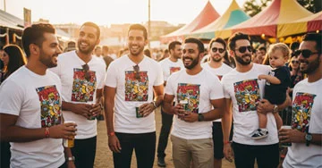 group of men wearing custom logoed tshirts