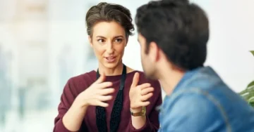 Manager giving feedback to an employee.