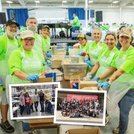 Photo collage of 4imprint team members at various community events.