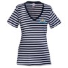 View Image 1 of 3 of Anvil 5.0 oz. Striped V-Neck T-Shirt - Ladies' - Embroidered