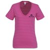View Image 1 of 3 of Anvil 5.0 oz. Striped V-Neck T-Shirt - Ladies' - Screened