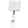 View Image 1 of 3 of Metal Retractable Badge Holder - Slip Clip - Square - Laser Engraved