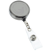 View Image 1 of 3 of Metal Retractable Badge Holder - Slip Clip - Round - Gunmetal - Laser Engraved