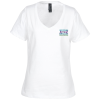 View Image 1 of 2 of Hanes Perfect-T V-Neck T-Shirt - Ladies' - White - Embroidered