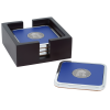 View Image 1 of 2 of Four Square Coasters with Wood Tray - Round Medallion