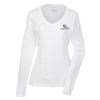 View Image 1 of 2 of Team Favorite 4.5 oz. V-Neck Long Sleeve T-Shirt - Ladies' - White - Embroidered