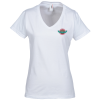 View Image 1 of 2 of Anvil Ringspun 4.5 oz. V-Neck T-Shirt - Ladies' - White - Embroidered