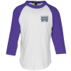 View Image 1 of 2 of Colorblock 3/4 Sleeve Cotton Baseball T-Shirt - Youth - Embroidered