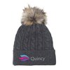 View Image 1 of 1 of Cable Knit Beanie with Faux Fur Pom Pom - 24 hr