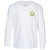 View Image 1 of 2 of Gildan 5.3 oz. Cotton LS T-Shirt - Youth - Embroidered - White