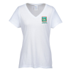 View Image 1 of 3 of Team Favorite Blended V-Neck T-Shirt - Ladies' - White - Embroidered