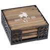 View Image 1 of 5 of Acacia Wood 4-Piece Coaster Set in Metal Stand - Square
