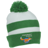 View Image 1 of 3 of Two Tone Striped Pom Beanie with Cuff