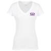 View Image 1 of 3 of Tultex Polyester Blend V-Neck T-Shirt - Ladies' - White