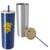 Double-Wall Stainless Steel Tumbler with Bamboo Lid and Straw - 20 oz.
