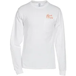 Hanes Authentic LS Pocket T-Shirt - Screen - White