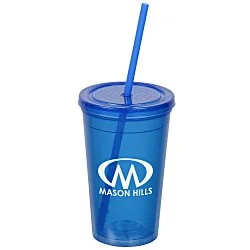 Economy Double Wall Tumbler with Straw - 16 oz.