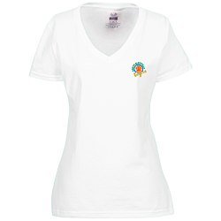 Fruit of the Loom HD V-Neck T-Shirt - Ladies' - Embroidered - White