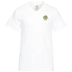 Fruit of the Loom HD V-Neck T-Shirt - Men's - Embroidered - White