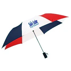 42" Folding Umbrella with Auto Open - Red/White/Blue - 42" Arc - 24 hr