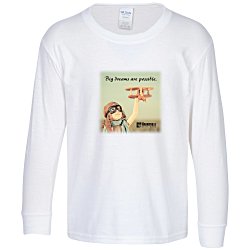 Gildan 5.3 oz. Cotton LS T-Shirt - Youth - Full Color - White