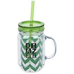 Mason Mug with Straw - 18 oz. - Chevron